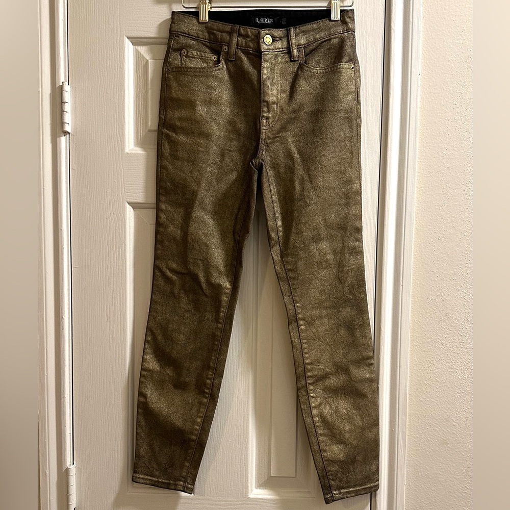 Ralph Lauren Woman’s Gold Metallic High Waist Skinny Jeans